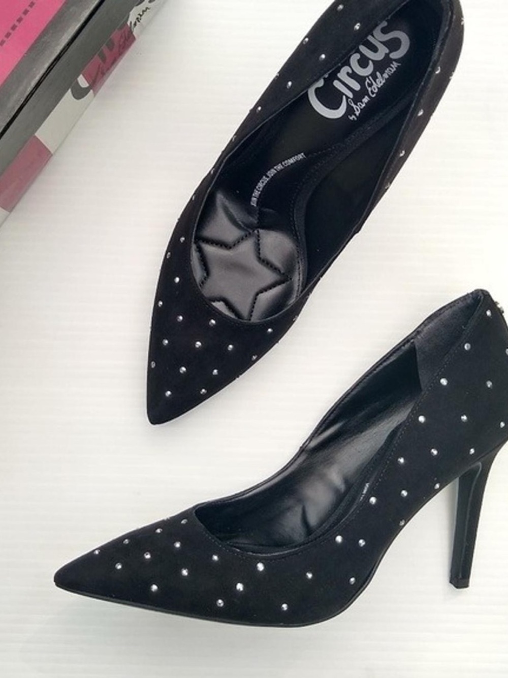 Circus by Sam Edelman Harmony Black Suede Studded Rhinestones Pumps Size 6.5